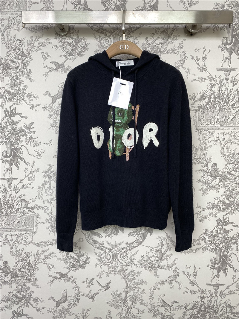 Dior Navy Logo Knitted Hooded Sweater