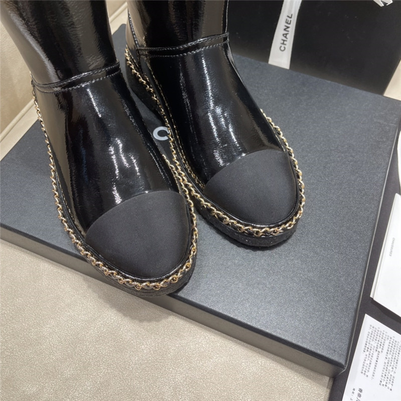Ch**el patent leather shearling snow boots