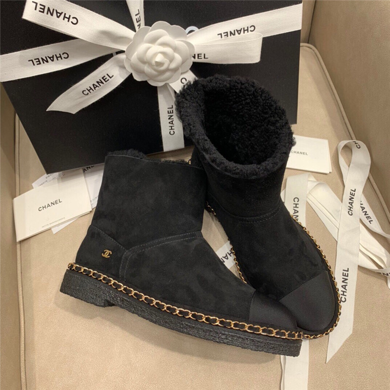 Ch**el suede leather shearling snow boots