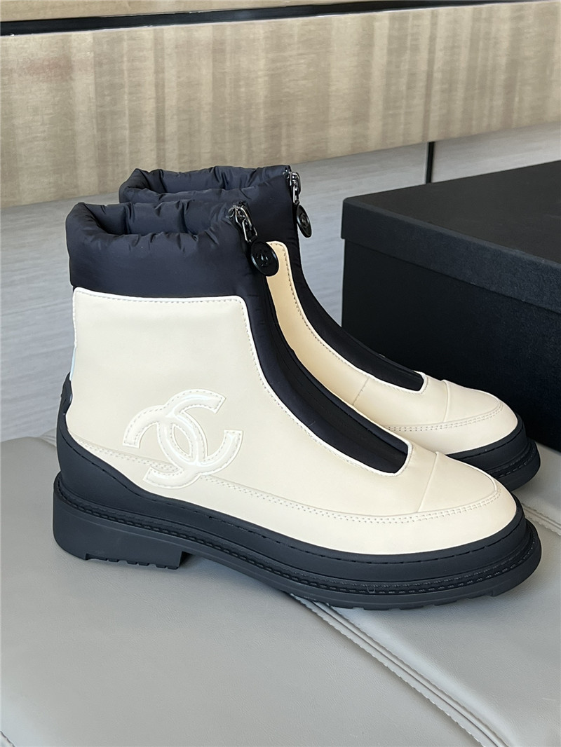 Ch**el beige calfskin nylon ankle snow boots