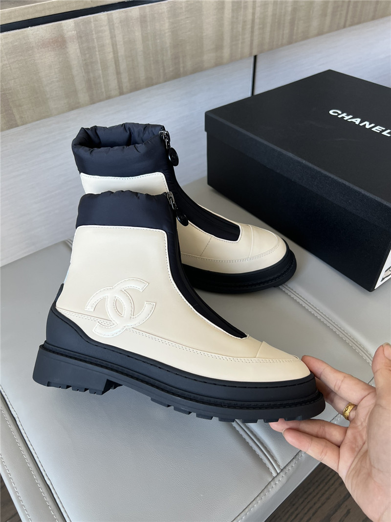Ch**el beige calfskin nylon ankle snow boots