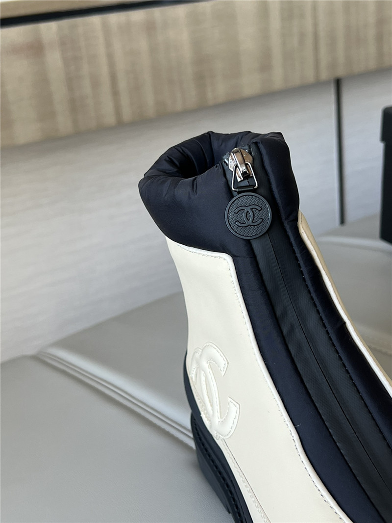 Ch**el beige calfskin nylon ankle snow boots