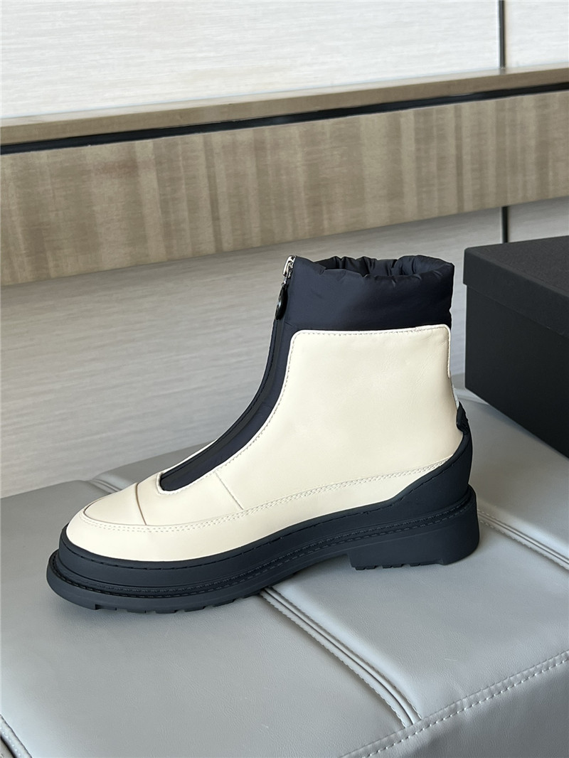 Ch**el beige calfskin nylon ankle snow boots