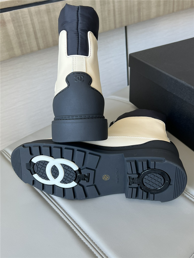 Ch**el beige calfskin nylon ankle snow boots