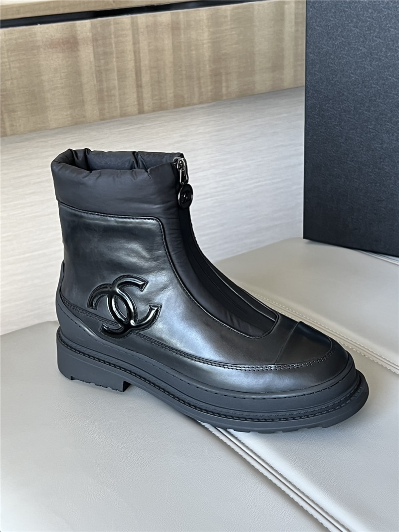 Ch**el calfskin nylon ankle snow boots