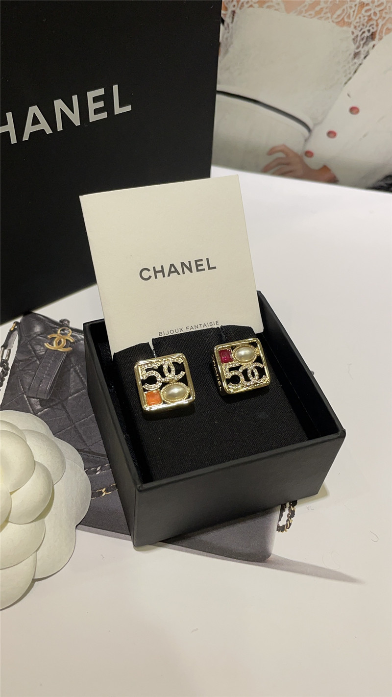 Chanel Hollow Square Gold Stud Earrings