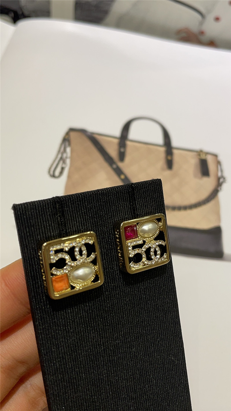 Ch**el hollow square gold stud earrings