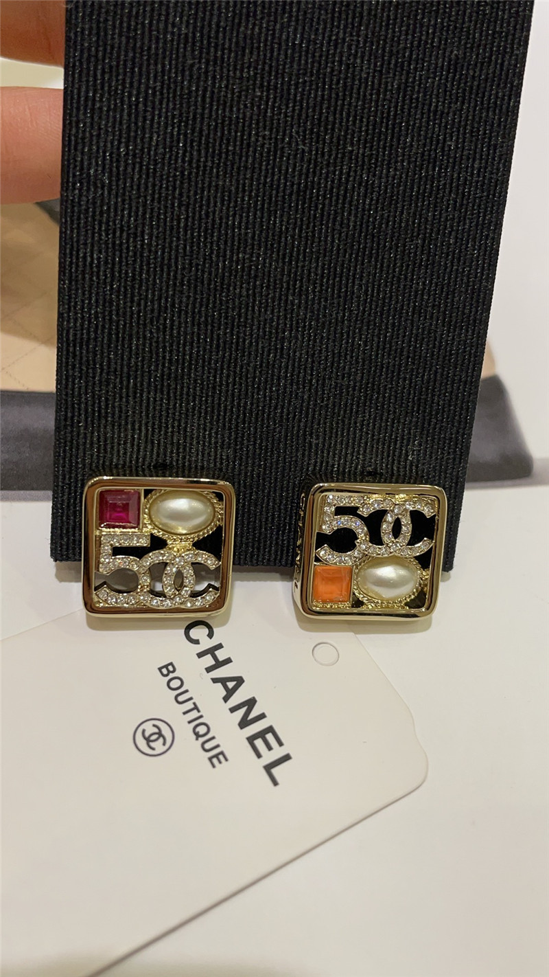 Ch**el hollow square gold stud earrings