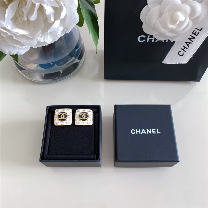 Chanel White Enamel Chanel Stud Earrings