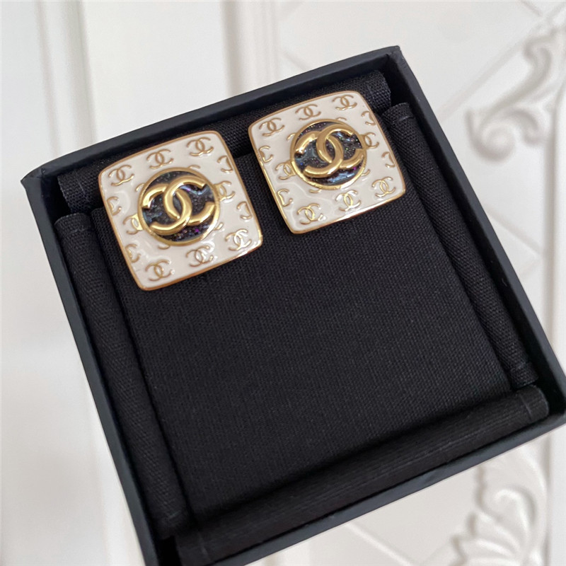 Chanel White Enamel Chanel Stud Earrings