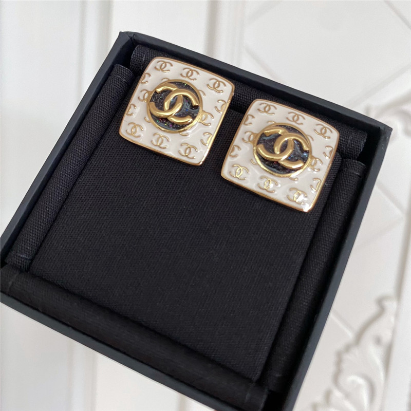Chanel White Enamel Chanel Stud Earrings