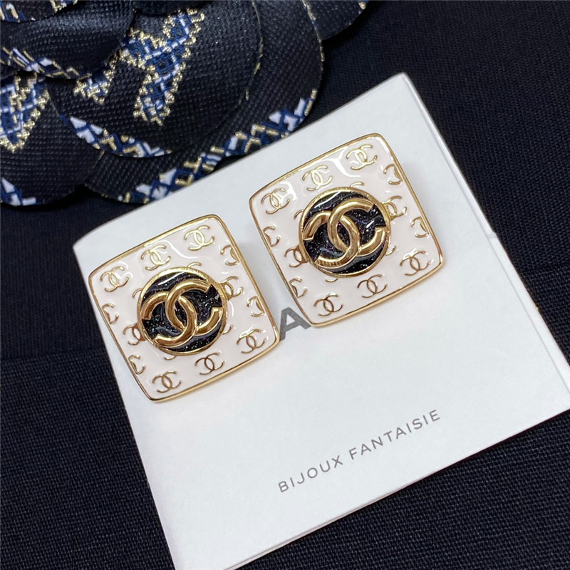 Chanel White Enamel Chanel Stud Earrings