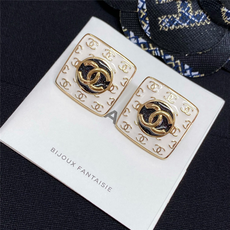 Chanel White Enamel Chanel Stud Earrings