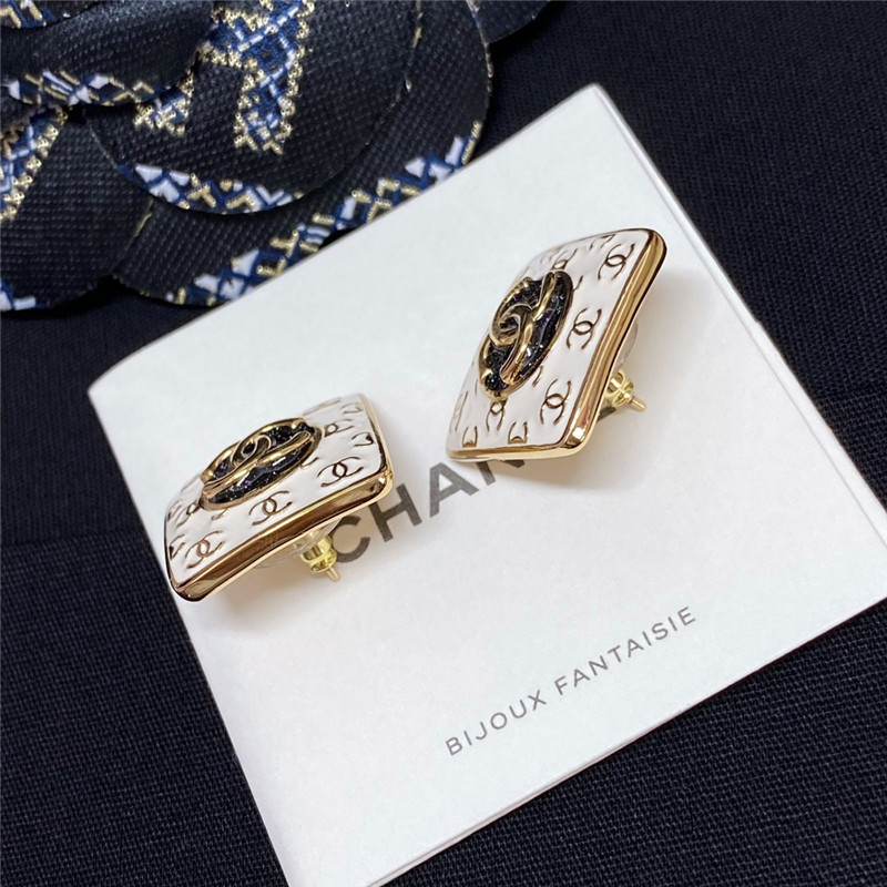 Chanel White Enamel Chanel Stud Earrings