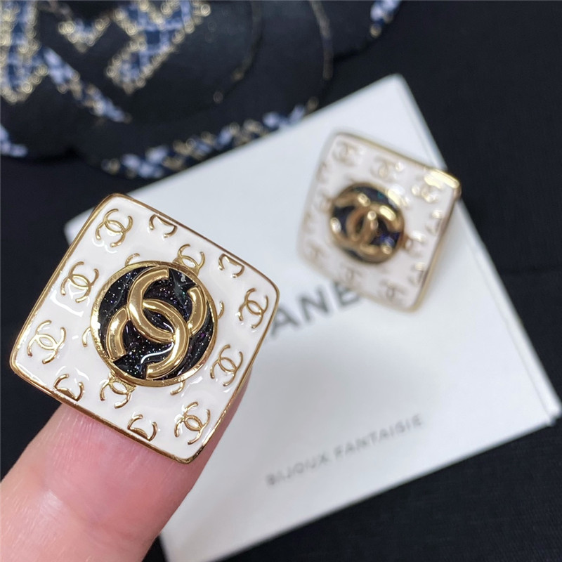Chanel White Enamel Chanel Stud Earrings