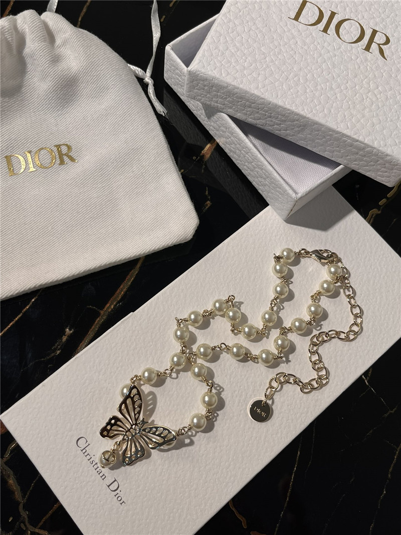 Dior CD Pearl Butterfly Necklace