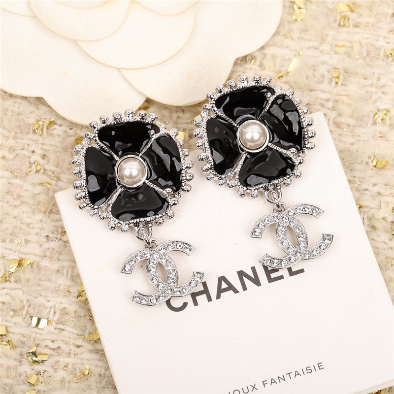 Ch**el four leaf clover double c earrings