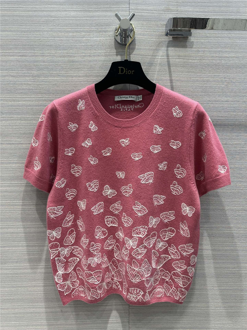 Dior Pink Embroidered Short-Sleeved Sweater