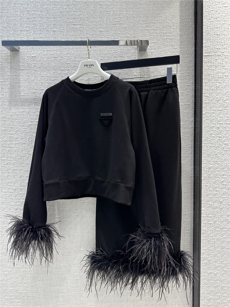 Pra*a ostrich feather cuffs sweatshirt