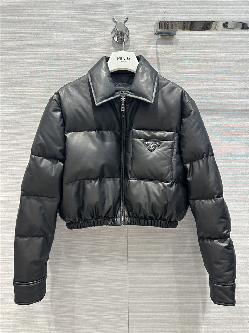 prada lambskin quilted genuine leather down jacket