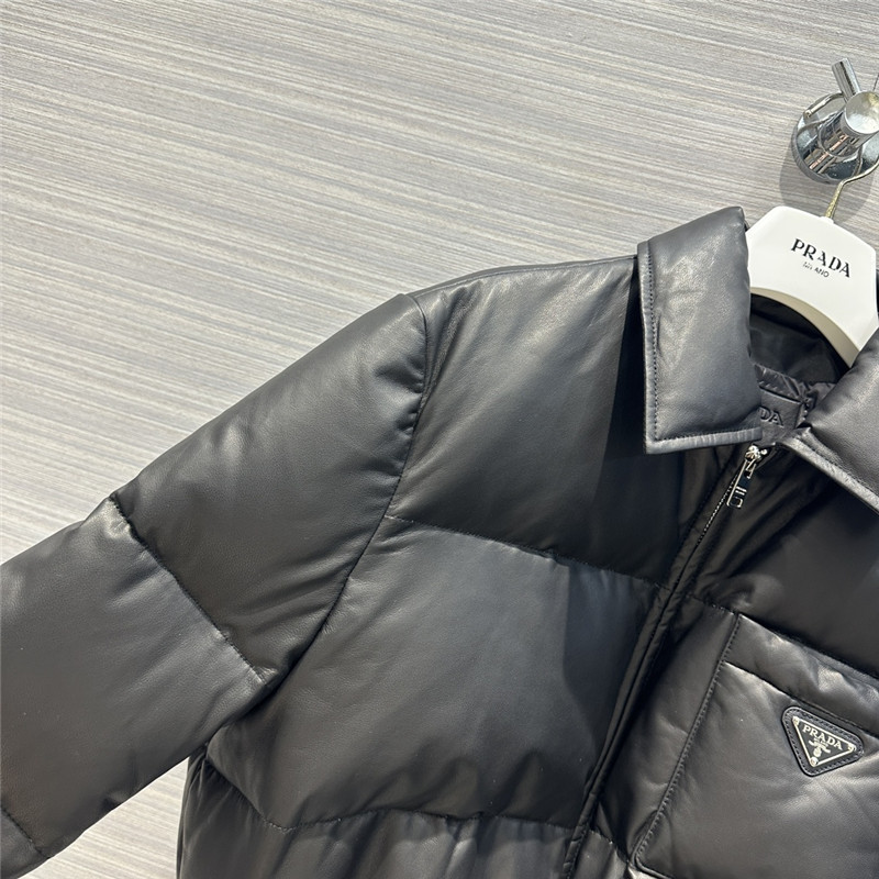 Pra*a lambskin quilted genuine leather down jacket