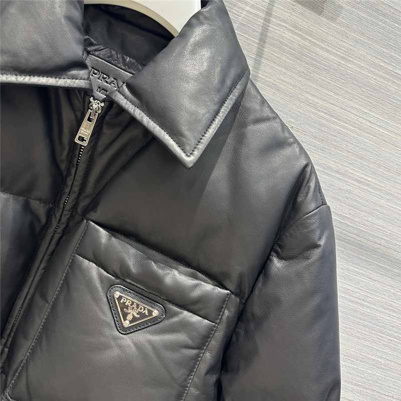 Pra*a lambskin quilted genuine leather down jacket