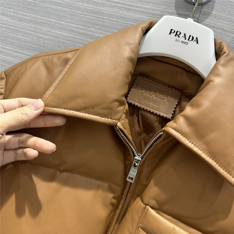 Pra*a lambskin quilted genuine leather down jacket