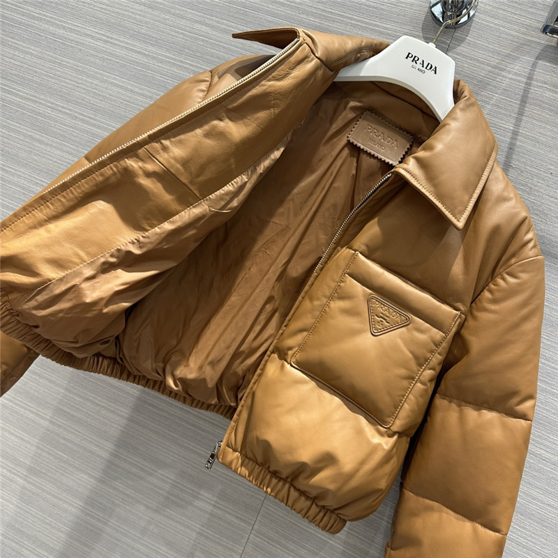Pra*a lambskin quilted genuine leather down jacket