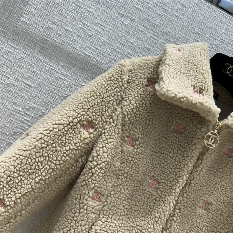 Ch**el teddy lambskin zippered jacket