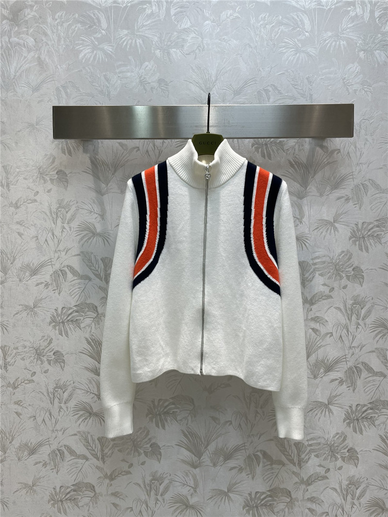 Gucci stand collar knitted colorblock zip cardigan jacket