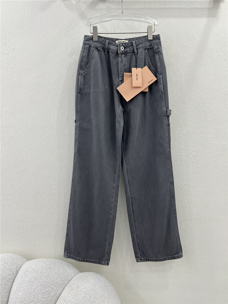 miumiu waistband letter patch logo embellished jeans