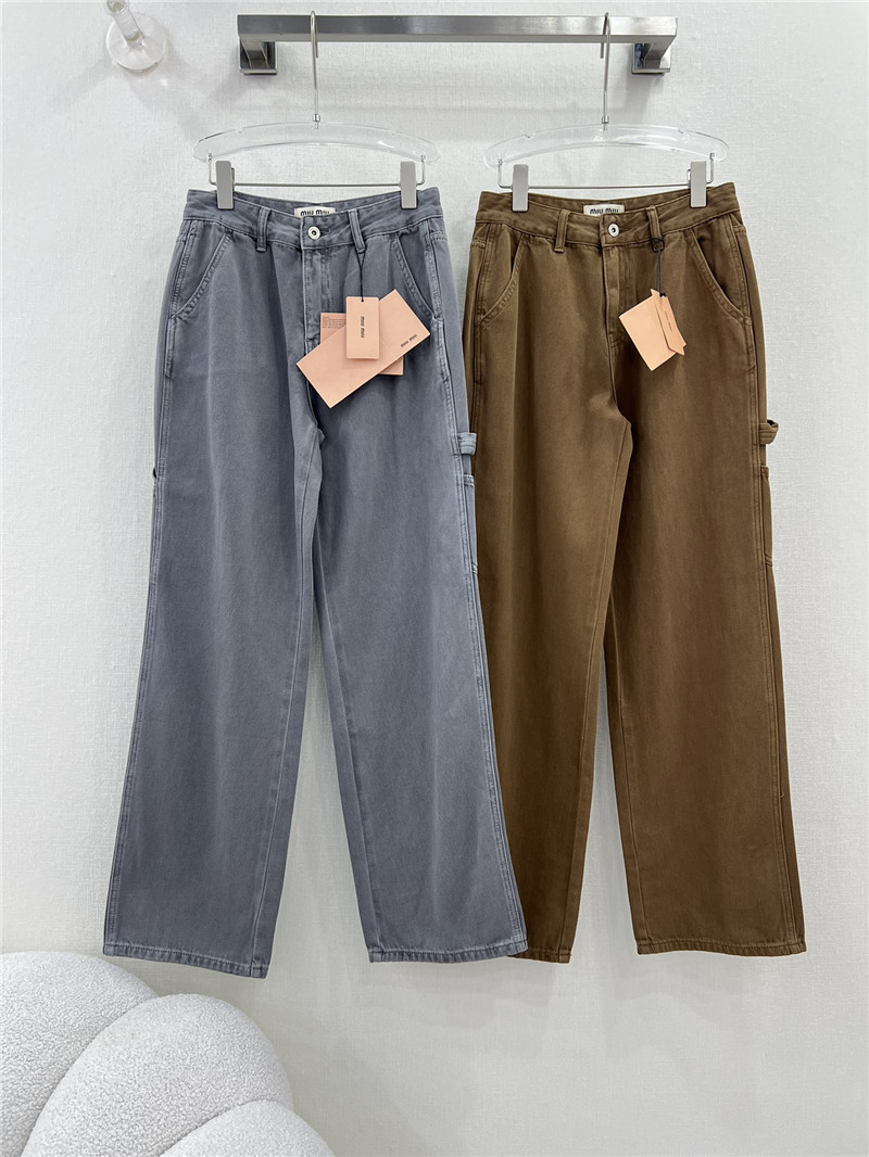 miumiu waistband letter patch logo embellished jeans