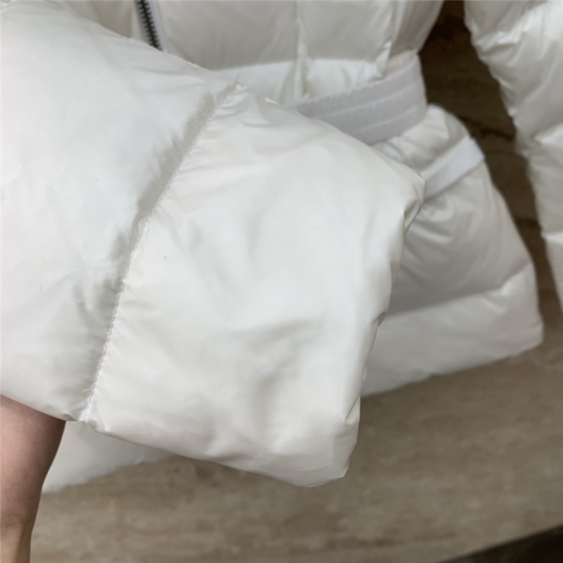 Moncler hooded belted fur collar waisted down jacket