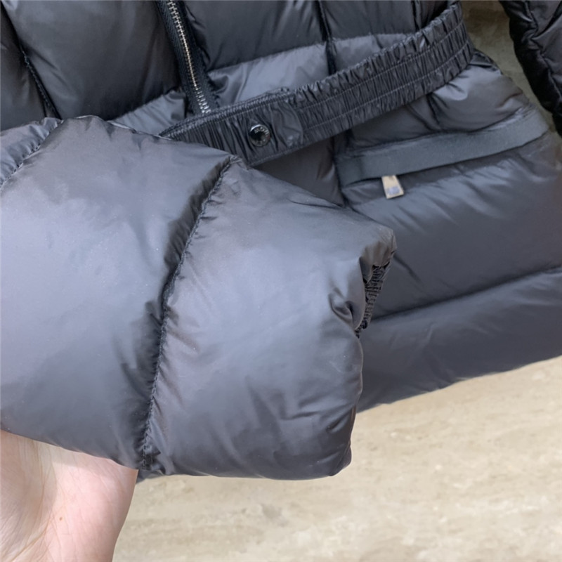 Moncler hooded belted fur collar waisted down jacket