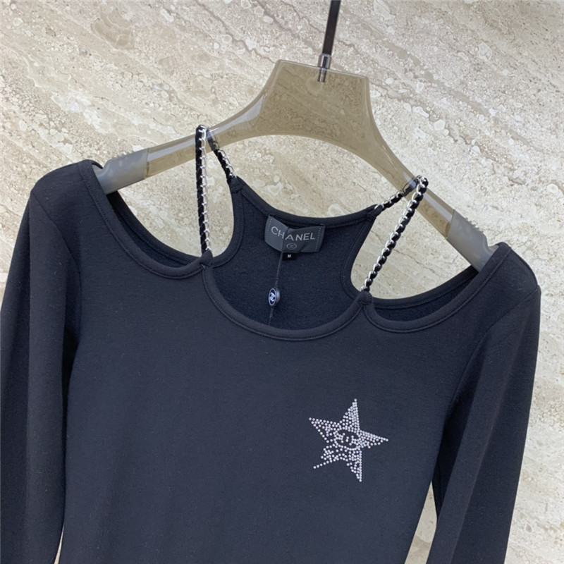 Ch**el off-shoulder long-sleeved bottoming t-shirt