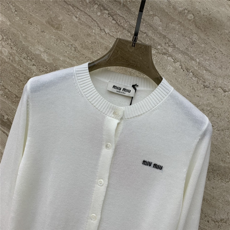 Miu Miu White Logo Knitted Cardigan
