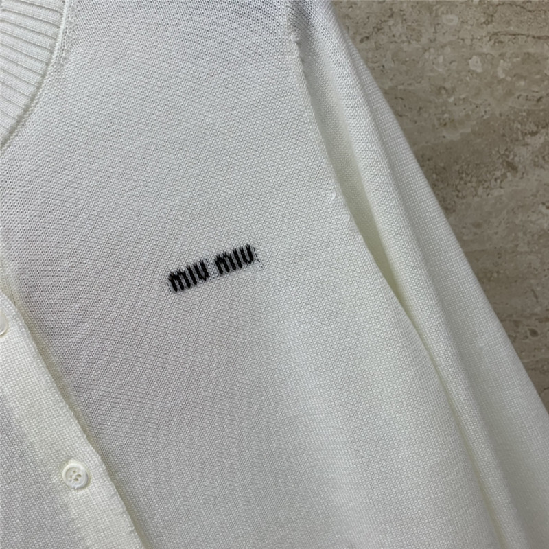 Miu Miu White Logo Knitted Cardigan