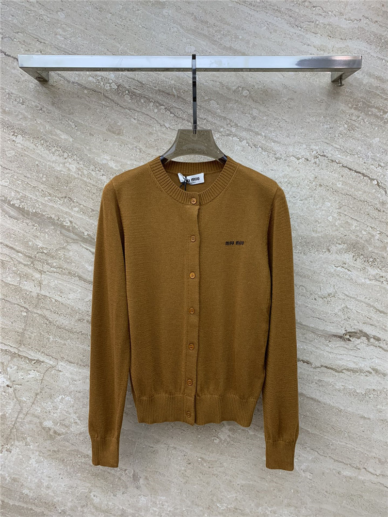 Miu Miu Brown Logo Knitted Cardigan