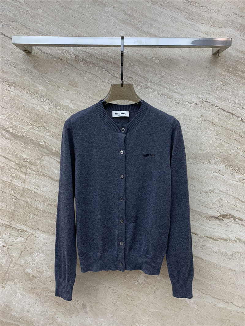 Miu Miu Navy Logo Knitted Cardigan