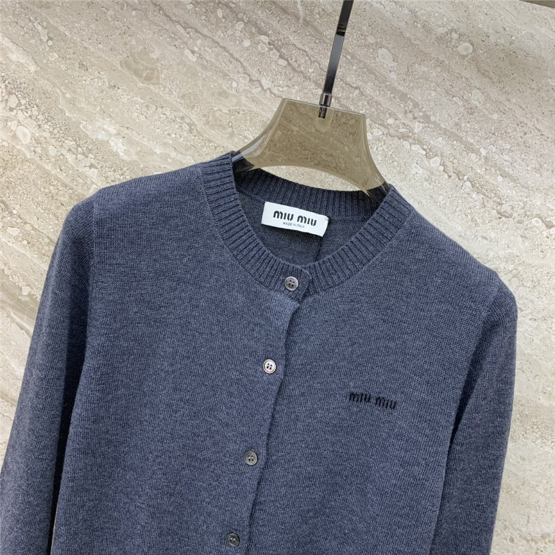 Miu Miu Navy Logo Knitted Cardigan