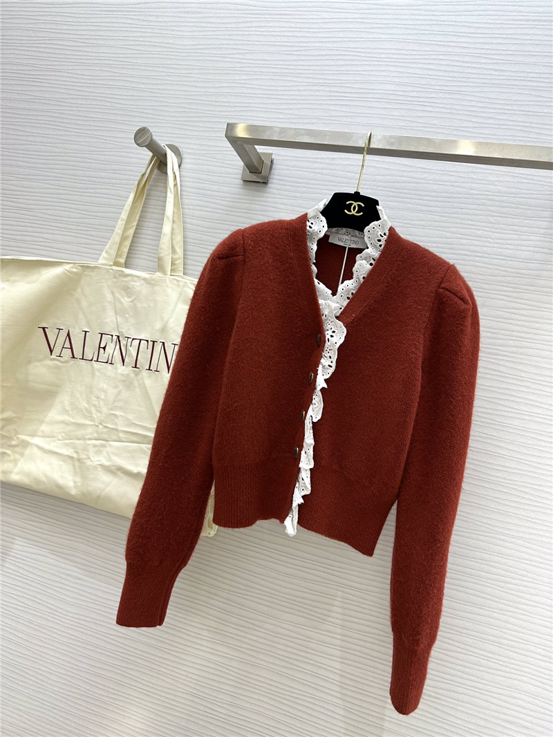 Valentino Red Lace Wool Cardigan