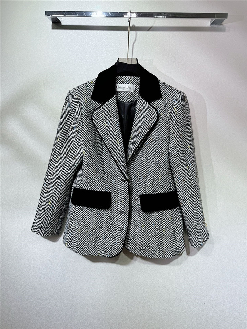 dior CD belted tweed velvet patchwork blazer