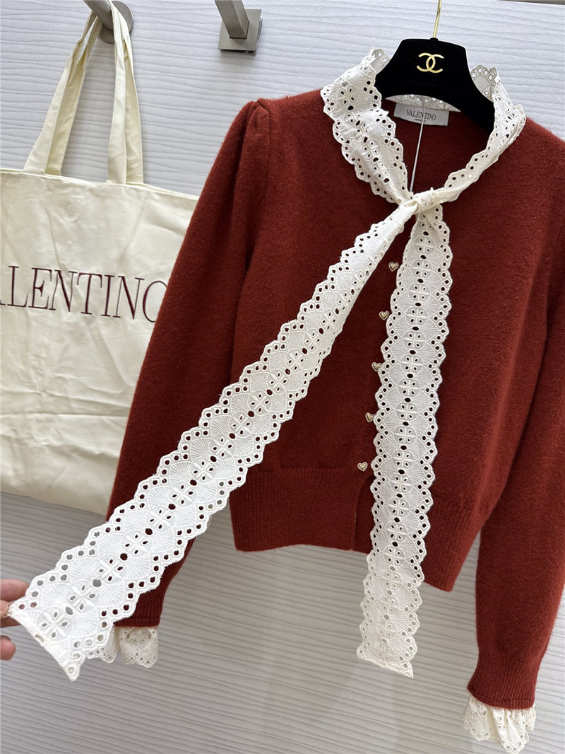 Va1e*ntin0 red lace bow wool cardigan