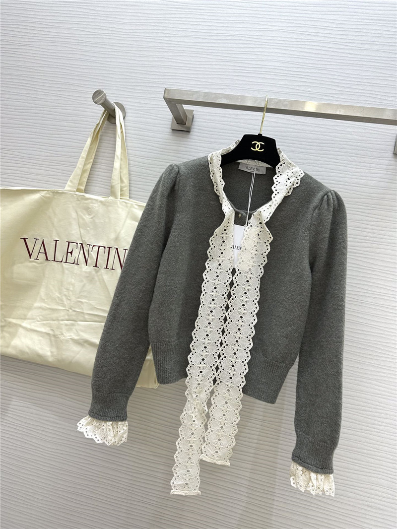 Valentino Grey Lace Bow Wool Cardigan