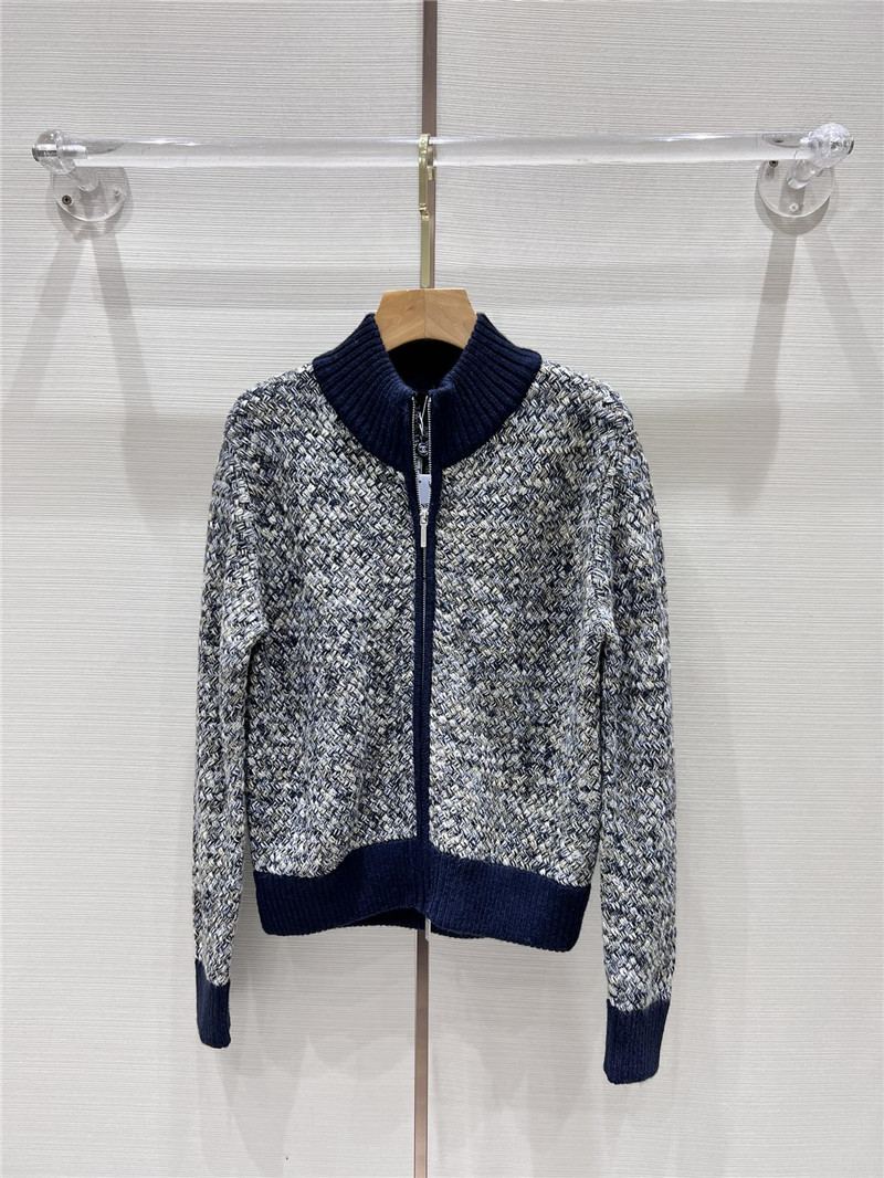 Chanel Zip-Up Mixed Knit Sweater