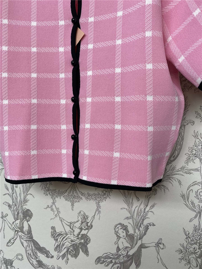 Miu Miu Pink Check Knitted Cardigan