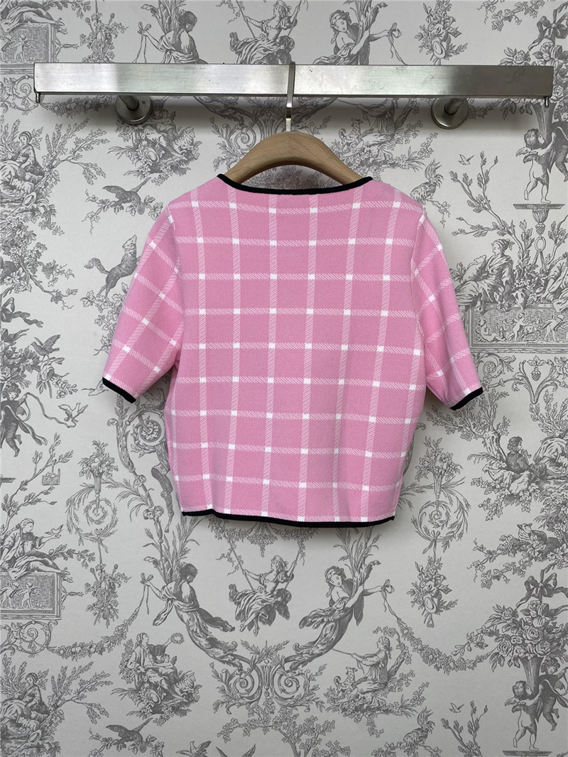 Miu Miu Pink Check Knitted Cardigan