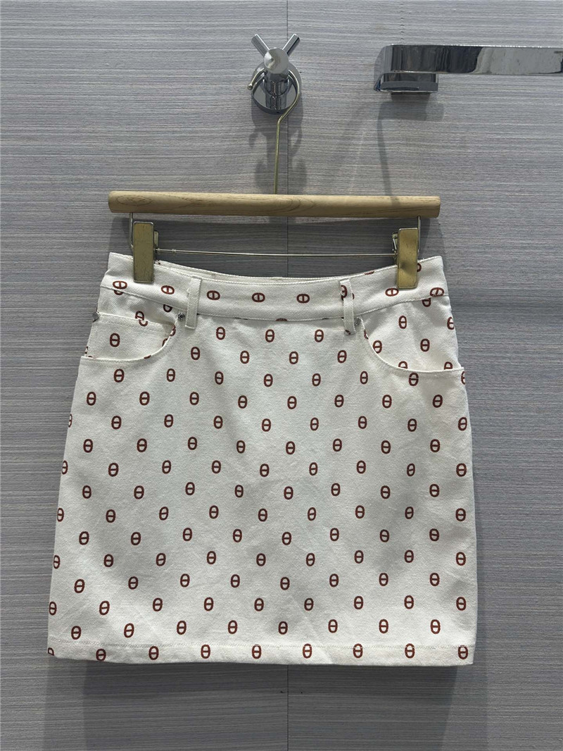 Hermes new color pig nose logo denim skirt