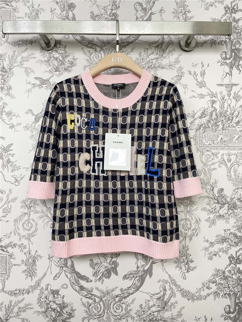 Chanel new spring and summer knitted mid-sleeve top