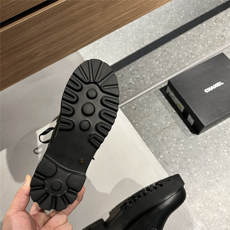 Ch**el white black knit leather lace-up boots